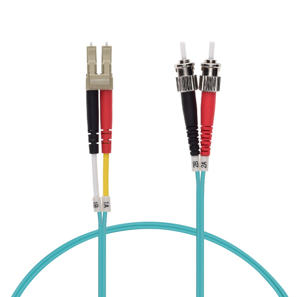 1m LC/UPC-ST/UPC OM3 Multimode Duplex OFNR 2.0mm Aqua Fiber Optic Patch Cable