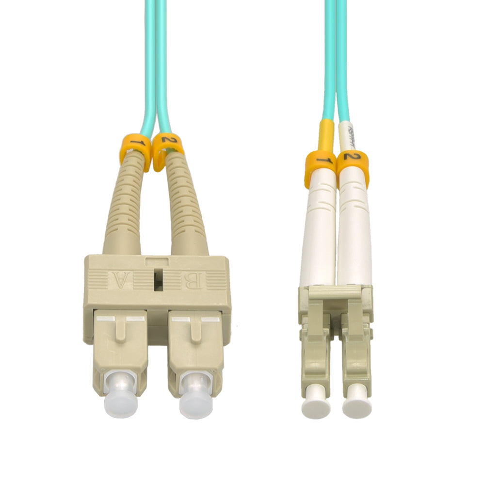 20m LC/UPC-SC/UPC OM3 Multimode Duplex Aqua Fiber Optic Patch Cable