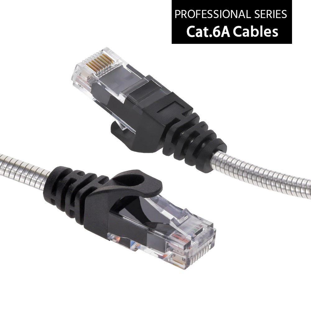 10FT CAT.6A Patch Cable Stainless Metal Armored Anti-Rodent Slim 28AWG