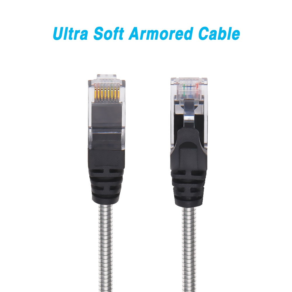 25FT CAT.6A Patch Cable Stainless Metal Armored Anti-Rodent Slim 28AWG