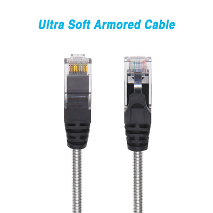 25FT CAT.6A Patch Cable Stainless Metal Armored Anti-Rodent Slim 28AWG