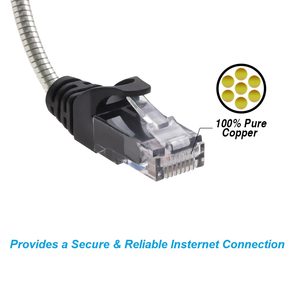 50FT CAT.6A Patch Cable Stainless Metal Armored Anti-Rodent Slim 28AWG