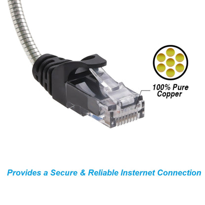 25FT CAT.6A Patch Cable Stainless Metal Armored Anti-Rodent Slim 28AWG