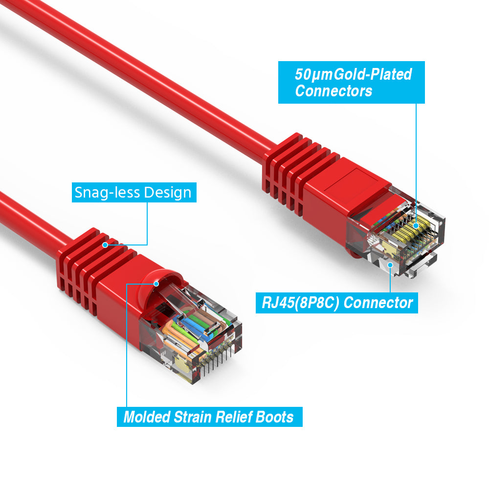 1Ft Cat5E UTP Ethernet Network Booted Cable Red