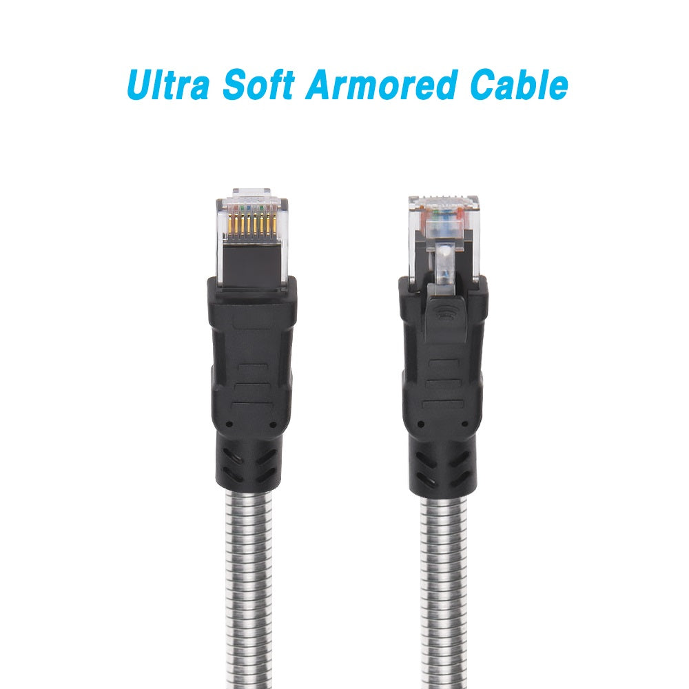 7FT CAT.6A Patch Cable Stainless Metal Armored Anti-Rodent 24AWG
