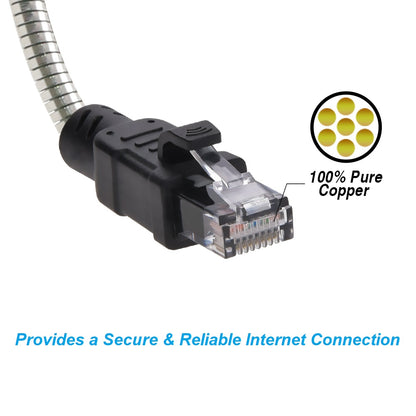 100FT CAT.6A Patch Cable Stainless Metal Armored Anti-Rodent 24AWG