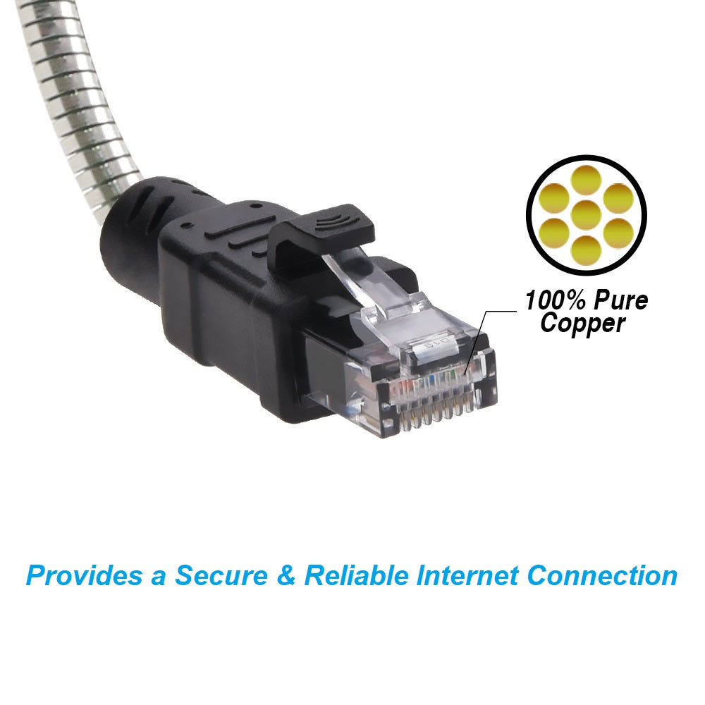 3FT CAT.6A Patch Cable Stainless Metal Armored Anti-Rodent 24AWG