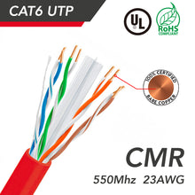 1000ft Cat.6 UTP 23AWG Solid CMR Bulk Cable Red, UL Listed