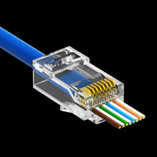 RJ45 Cat.6 UTP Feed Through Plug Solid / Stranded 3-Prong 50 Micron Gold Plating 100-Pack