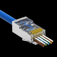 RJ45 Cat.6A STP 100-Pack Feed Through Plug for Solid and Stranded 3-Prong 50 Micron