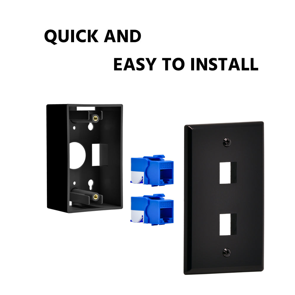 2Port Keystone Wallplate Black Smooth Face