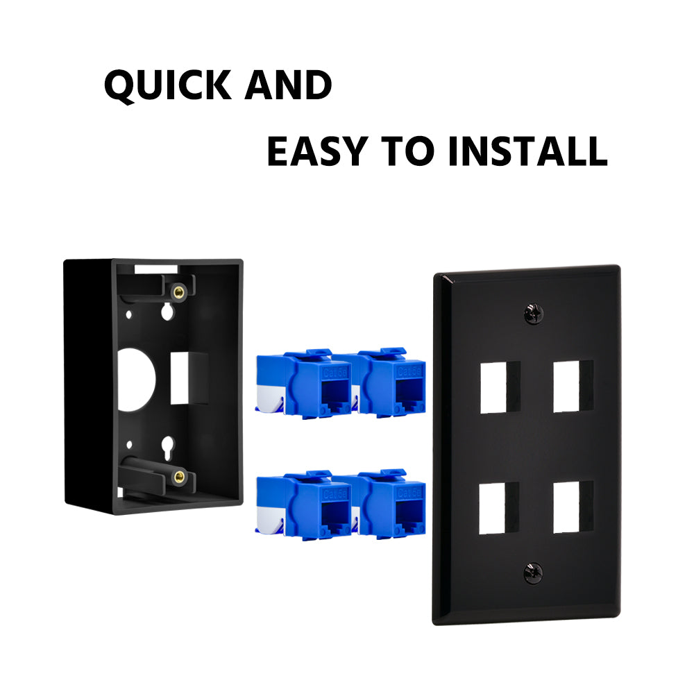4Port Keystone Wallplate Black Smooth Face