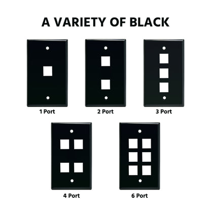 6Port Keystone Wallplate Black Smooth Face