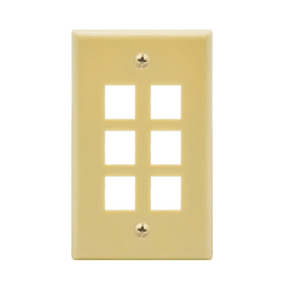 6Port Keystone Wallplate Ivory Smooth Face