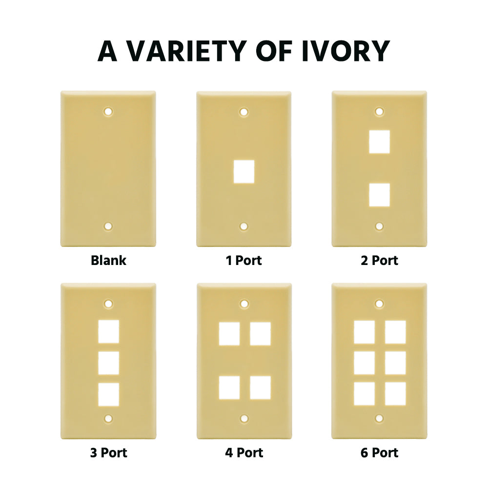 6Port Keystone Wallplate Ivory Smooth Face