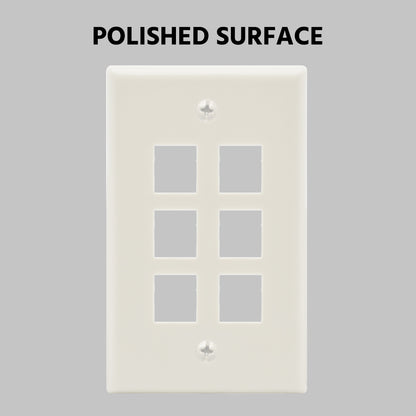 6Port Keystone Wallplate White Smooth Face