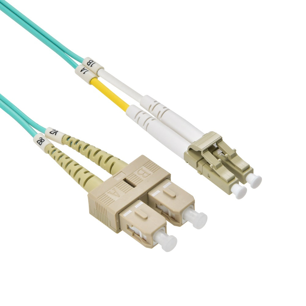 1m LC/UPC-SC/UPC OM3 Multimode Duplex OFNR 2.0mm Aqua Fiber Optic Patch Cable