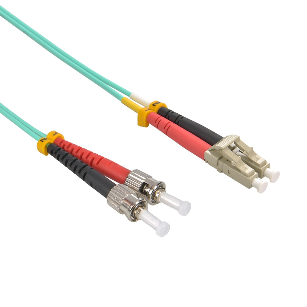 2m LC/UPC-ST/UPC OM3 Multimode Duplex OFNR 2.0mm Aqua Fiber Optic Patch Cable