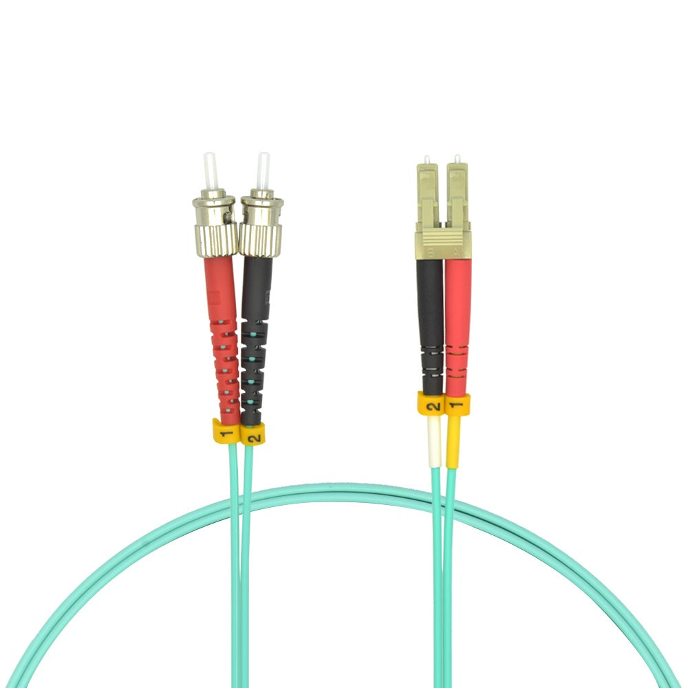 10m LC/UPC-ST/UPC OM3 Multimode Duplex OFNR 2.0mm Aqua Fiber Optic Patch Cable
