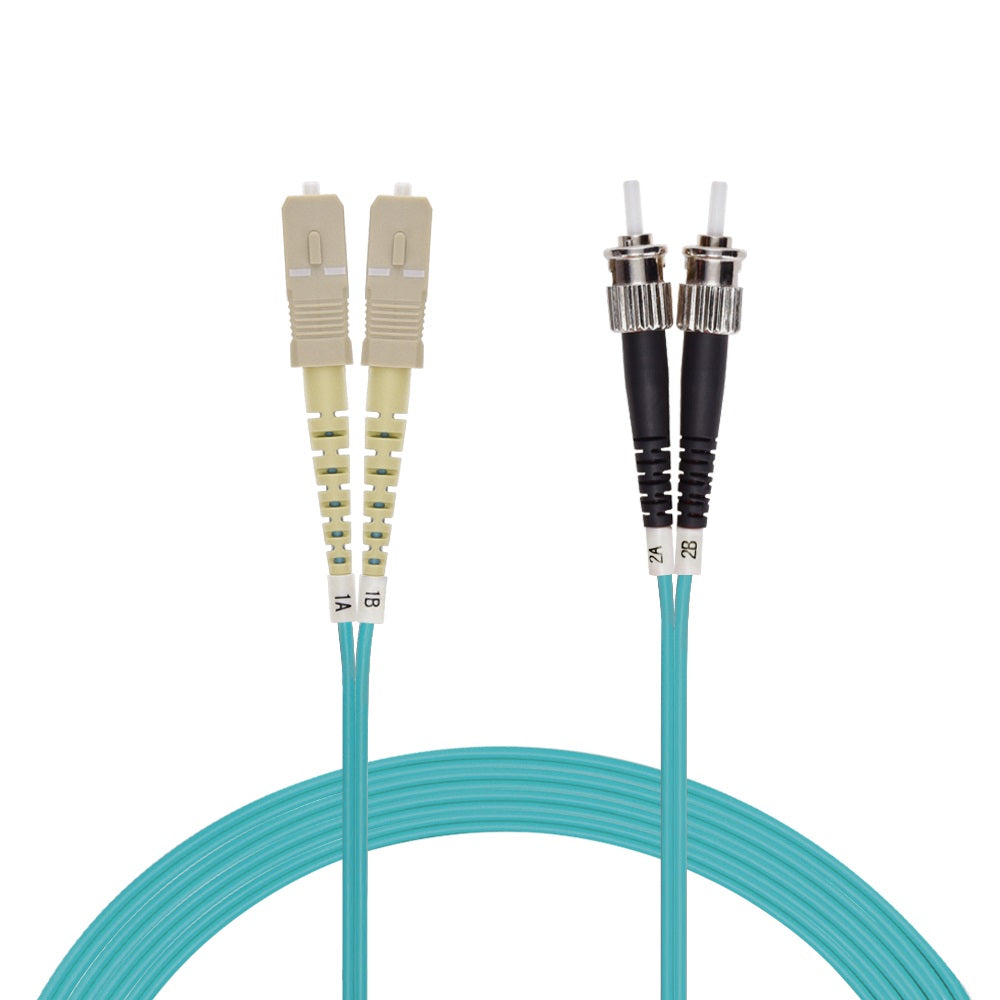 1m SC/UPC-ST/UPC OM3 Multimode Duplex OFNR Aqua Fiber Optic Patch Cable