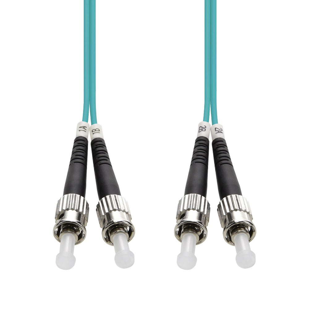 1m ST/UPC-ST/UPC OM3 Multimode Duplex  OFNR 2.0mm Aqua Fiber Optic Patch Cable