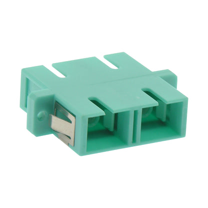 SC/UPC Multimode Duplex Fiber Optic Coupler with Flange, Aqua