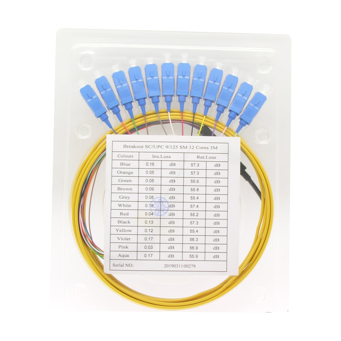 3m 12-Fiber SC/UPC Singlemode Flat Ribbon Pigtail Yellow