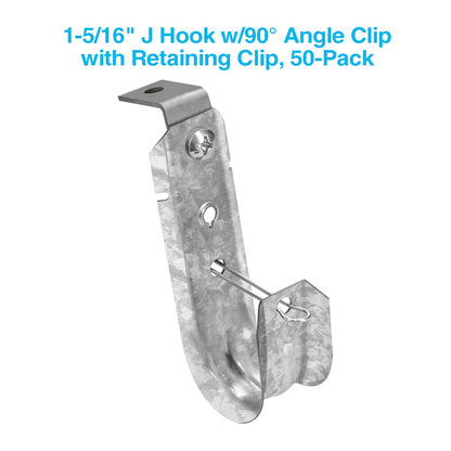 1-5/16" Ceiling Mount J Hook with Retaining Clip, 50-Pack