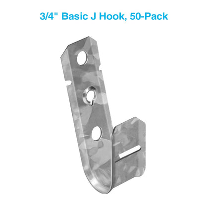 3/4" Wallmount J Hook, 50-Pack