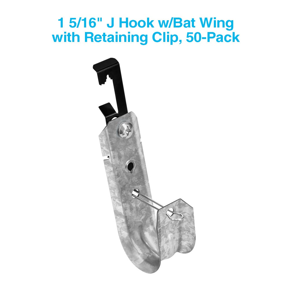 1-5/16" Bat Wing J Hook with Retaining Clip, 50-Pack