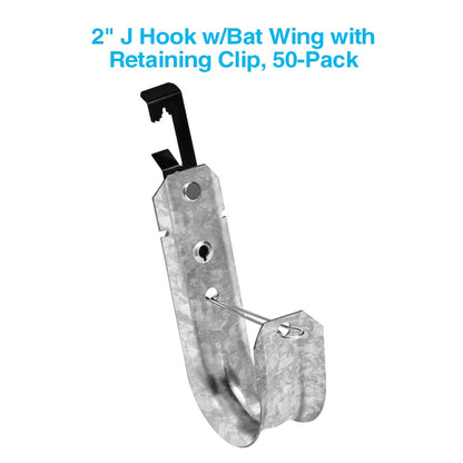 2" Bat Wing J Hook with Retaining Clip, 50-Pack