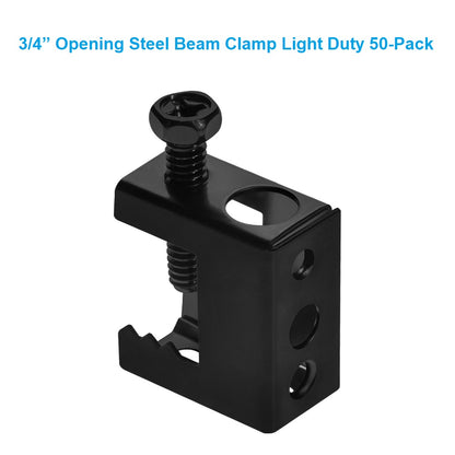 3/4" Opening,Spring-Steel Beam Clamp - Light Duty Black, 50-Pack
