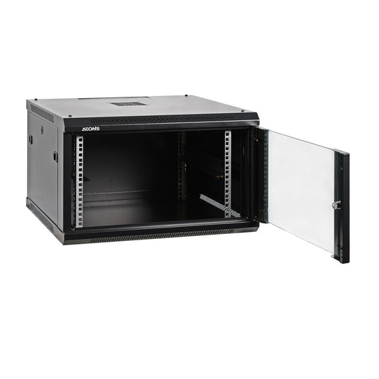 6U 19" Wall-Mount Rack Cabinet, Glass Door 21.4" Depth, Flat Box