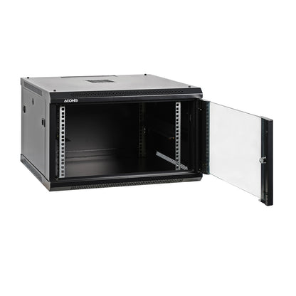 6U 19" Wall-Mount Rack Cabinet, Glass Door 21.4" Depth, Flat Box