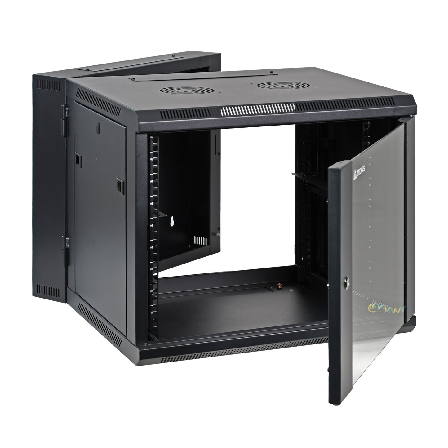 9U 19" Wall-Mount Cabinet Rear Hinged Swing-Out, Glass Door 21.7" Depth Pre-Assembled
