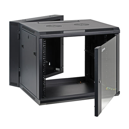 9U 19" Wall-Mount Cabinet Rear Hinged Swing-Out, Glass Door 21.7" Depth Pre-Assembled