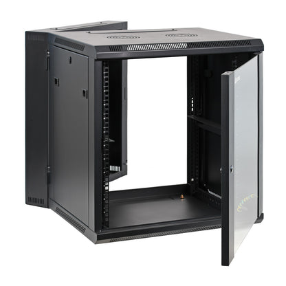 12U 19" Wall-Mount Cabinet Rear Hinged Swing-Out, Glass Door 21.7" Depth Pre-Assembled