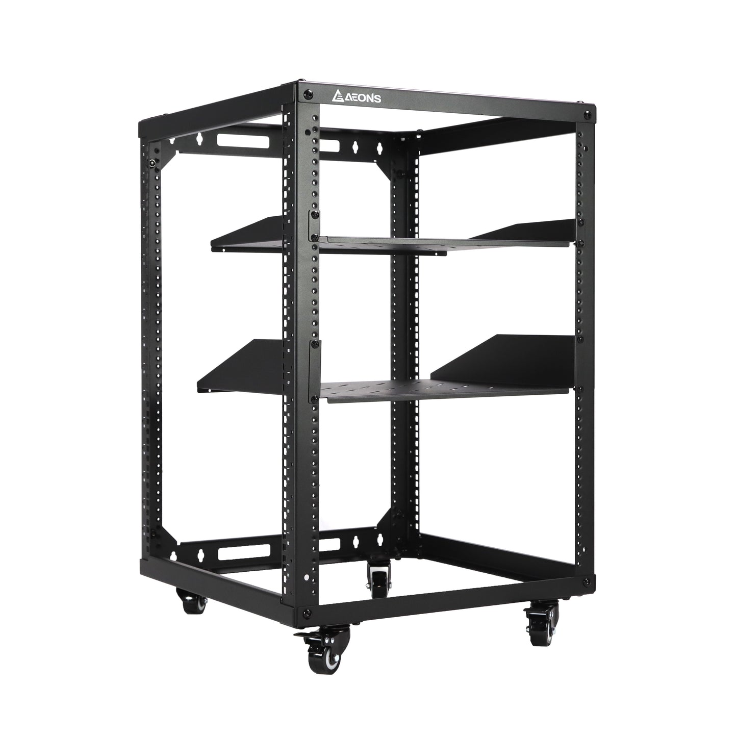 15U 4-Post Wall Mount Open Frame Rack, Side Mount, Floor-Standing w/ Casters Flat Box