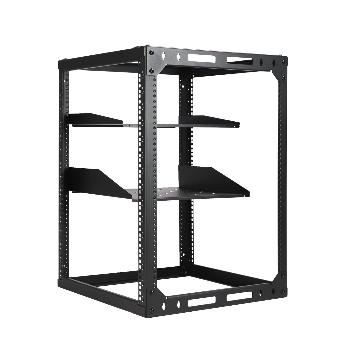 15U 4-Post Wall Mount Open Frame Rack, Side Mount, Floor-Standing w/ Casters Flat Box