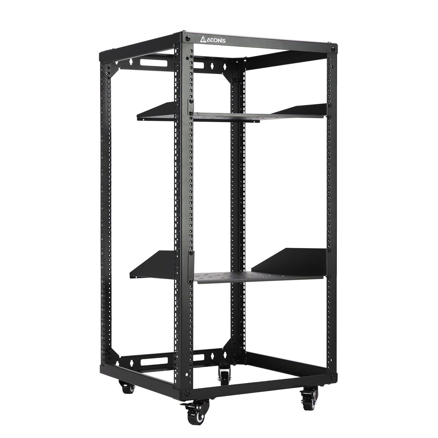 20U 4-Post Wall Mount Open Frame Rack, Side Mount, Floor-Standing w/ Casters Flat Box