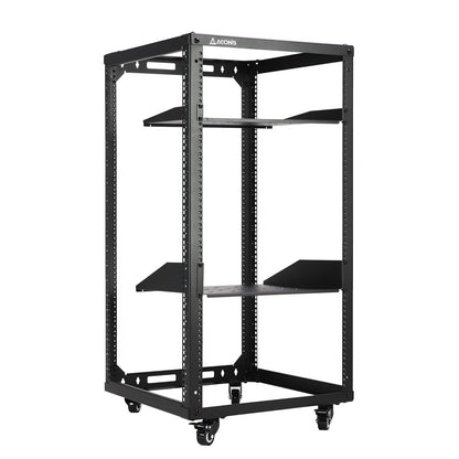 20U 4-Post Wall Mount Open Frame Rack, Side Mount, Floor-Standing w/ Casters Flat Box