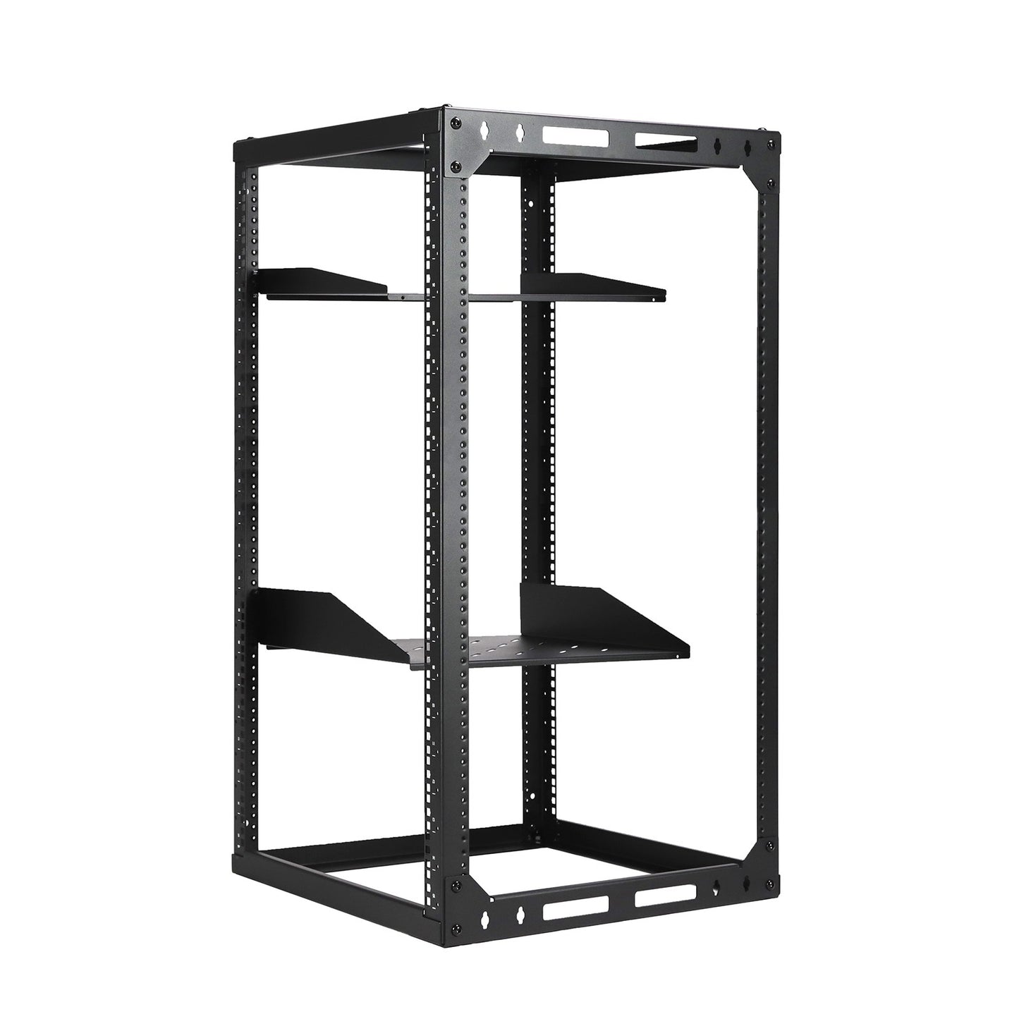 20U 4-Post Wall Mount Open Frame Rack, Side Mount, Floor-Standing w/ Casters Flat Box