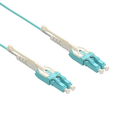 15m Uniboot LC/UPC-LC/UPC OM3 Multimode Duplex Aqua Fiber Optic Patch Cable with Pull Push
