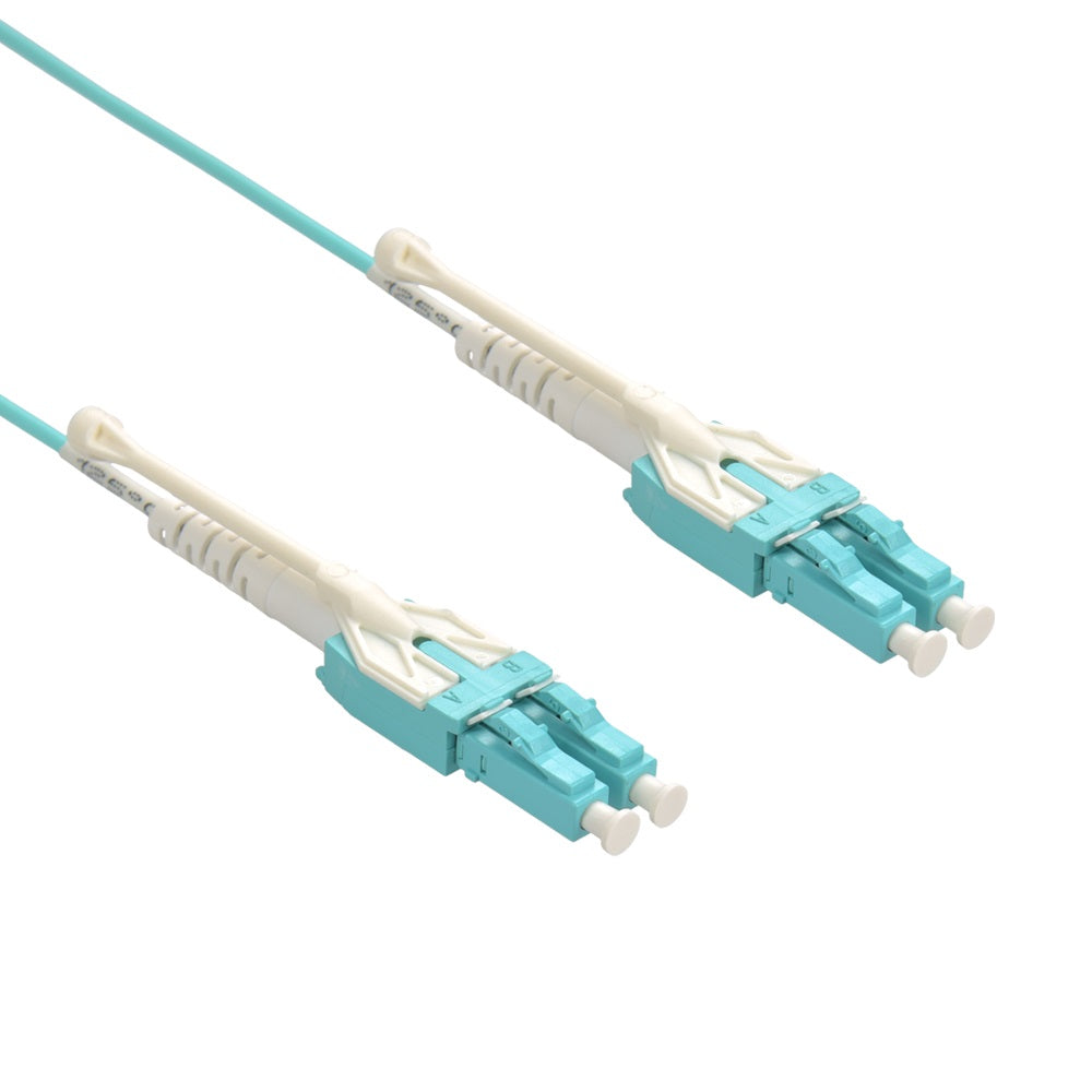 1m Uniboot LC/UPC-LC/UPC OM4 Multimode Duplex Aqua Fiber Optic Patch Cable with Pull Push
