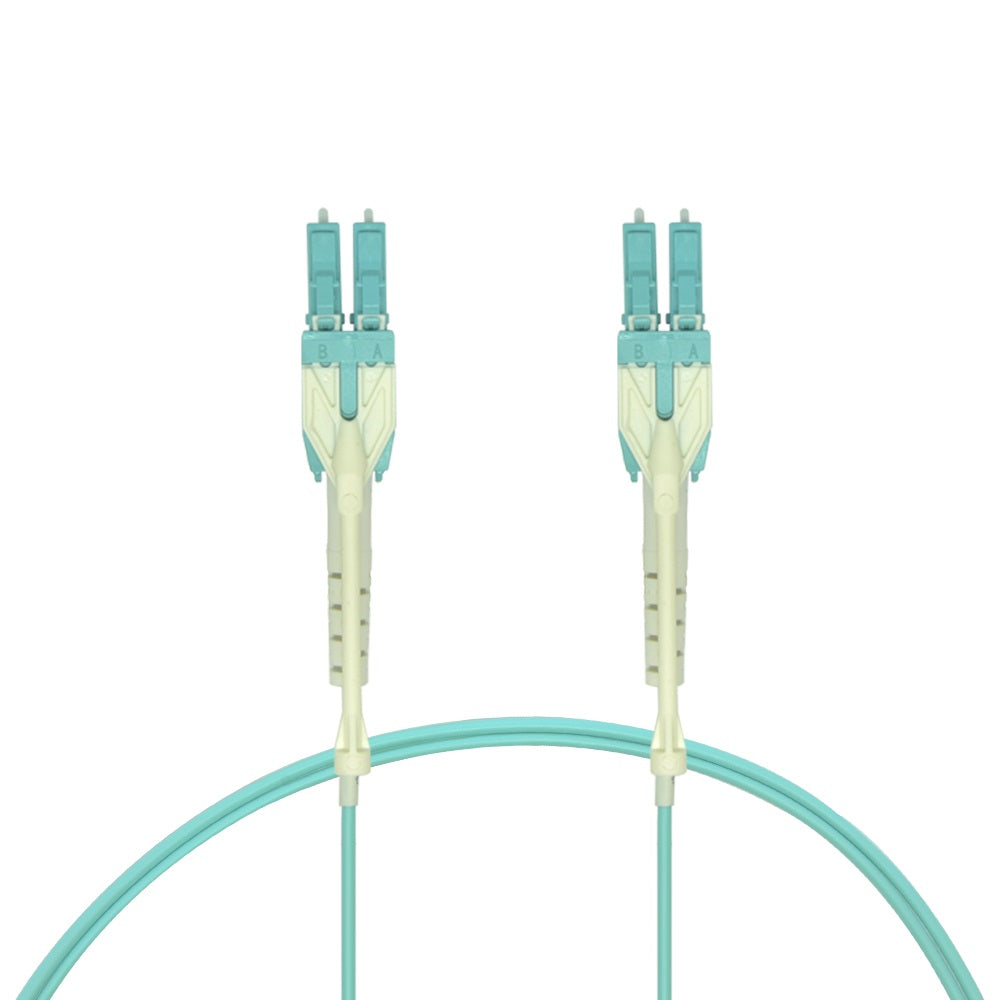 3m Uniboot LC/UPC-LC/UPC OM4 Multimode Duplex Aqua Fiber Optic Patch Cable with Pull Push