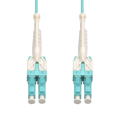 1m Uniboot LC/UPC-LC/UPC OM4 Multimode Duplex Aqua Fiber Optic Patch Cable with Pull Push