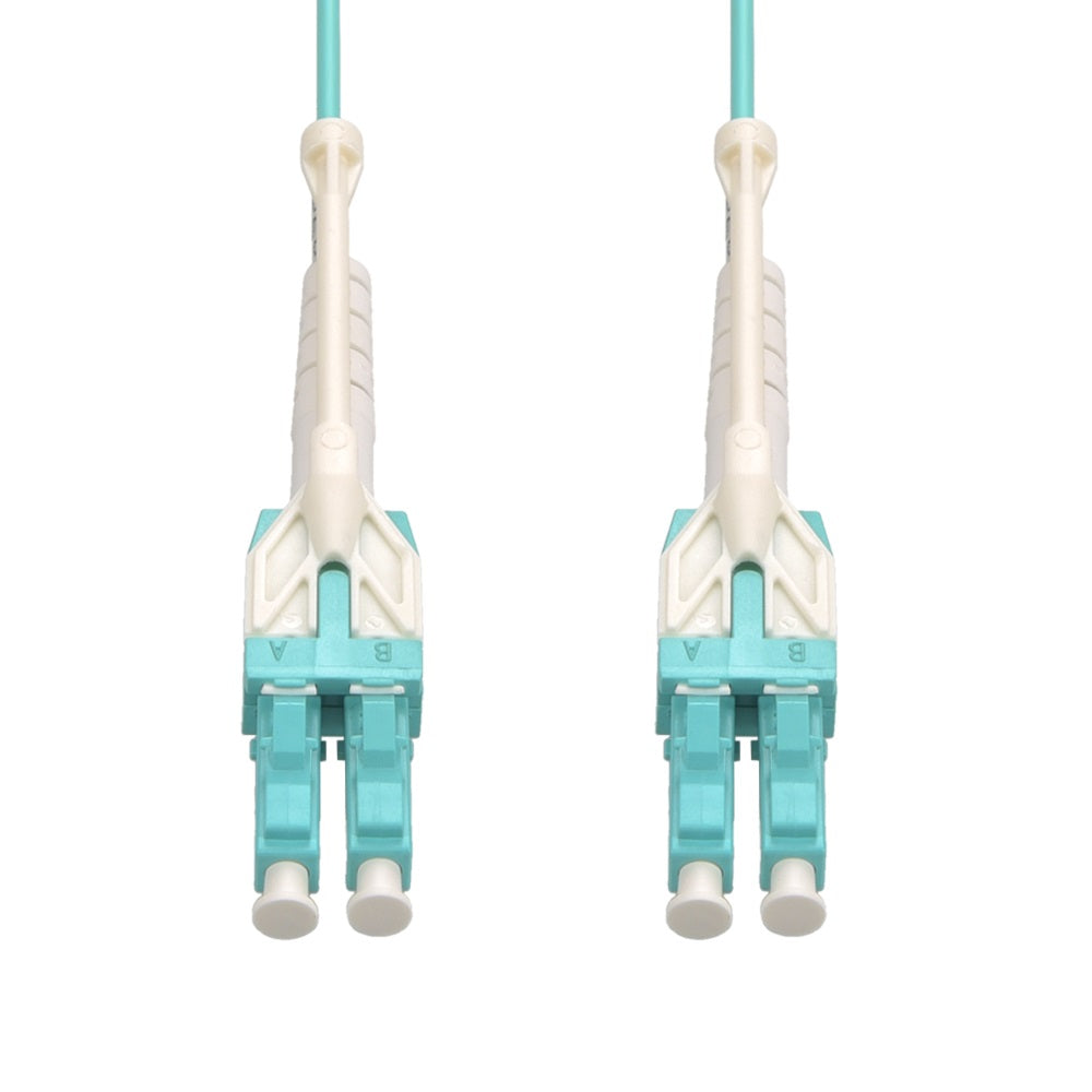 10m Uniboot LC/UPC-LC/UPC OM4 Multimode Duplex Aqua Fiber Optic Patch Cable with Pull Push