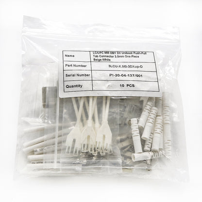 LC/UPC MM OM1 DX Uniboot Pull-push Tab Connector 3.0mm Beige-White (10pcs/pack)