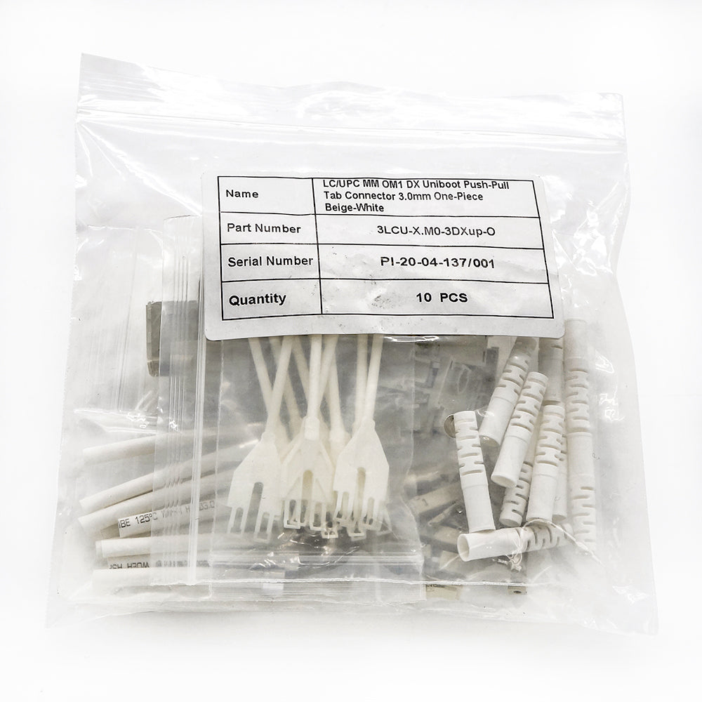 LC/UPC MM OM1 DX Uniboot Pull-push Tab Connector 3.0mm Beige-White (10pcs/pack)