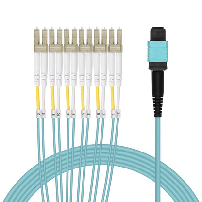 5m MPO OM4 to 12-Fiber to 6-LC Duplex Breakout Aqua OFNR